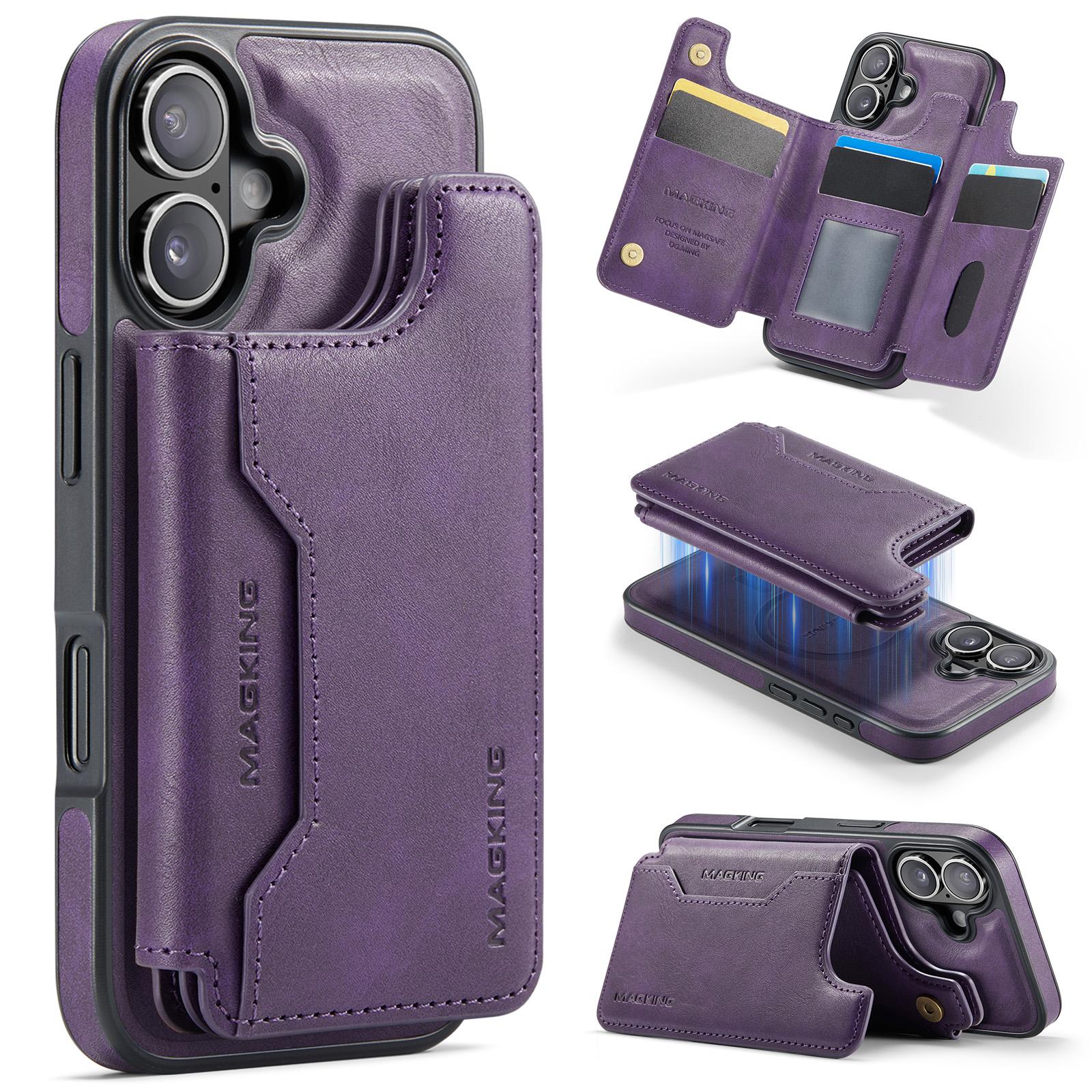 For iPhone 17 MAGKING K3 Series MagSafe RFID Card Bag Detachable Phone Case(Purple) - Shopkiz.com