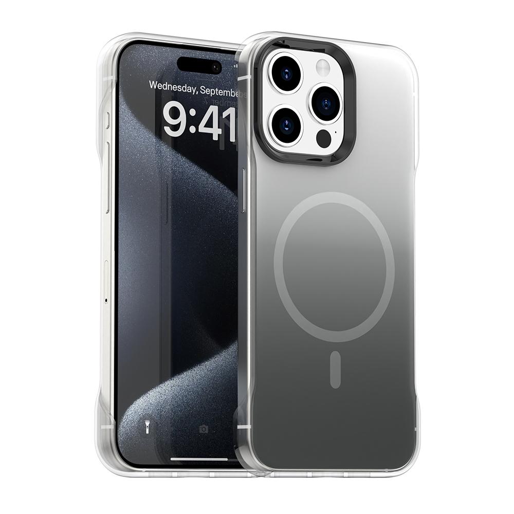 For iPhone 15 Pro Max Borderless Series Magnetic MagSafe Gradient Color Phone Case(Black) - Shopkiz.com