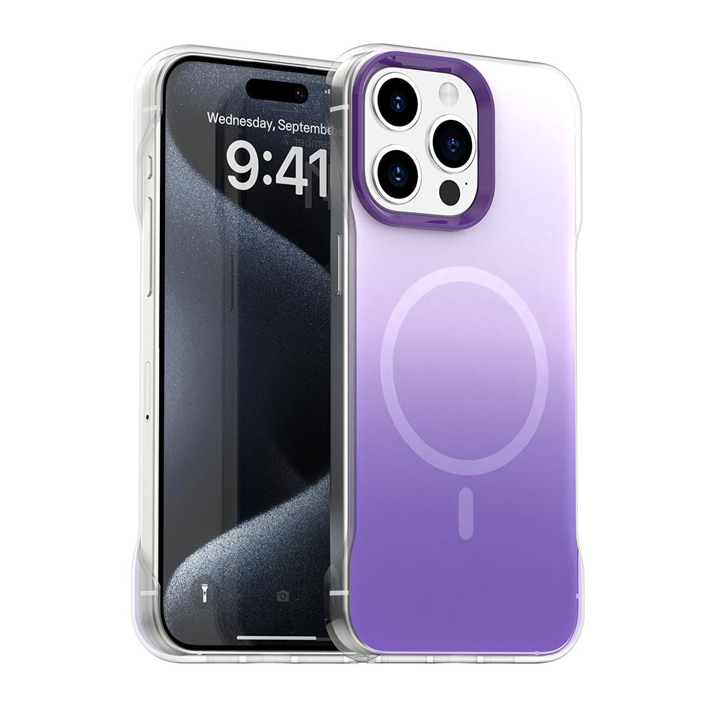 For iPhone 15 Pro Max Borderless Series Magnetic MagSafe Gradient Color Phone Case(Purple) - Shopkiz.com