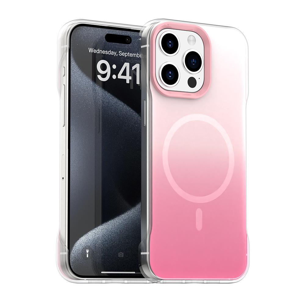 For iPhone 15 Pro Borderless Series Magnetic MagSafe Gradient Color Phone Case(Pink) - Shopkiz.com
