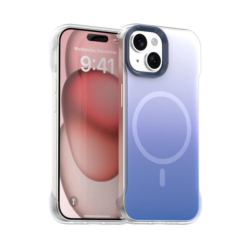 For iPhone 15 Borderless Series Magnetic MagSafe Gradient Color Phone Case(Blue) - Shopkiz.com