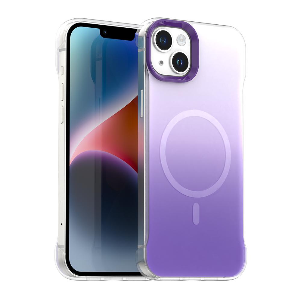 For iPhone 14 Borderless Series Magnetic MagSafe Gradient Color Phone Case(Purple) - Shopkiz.com