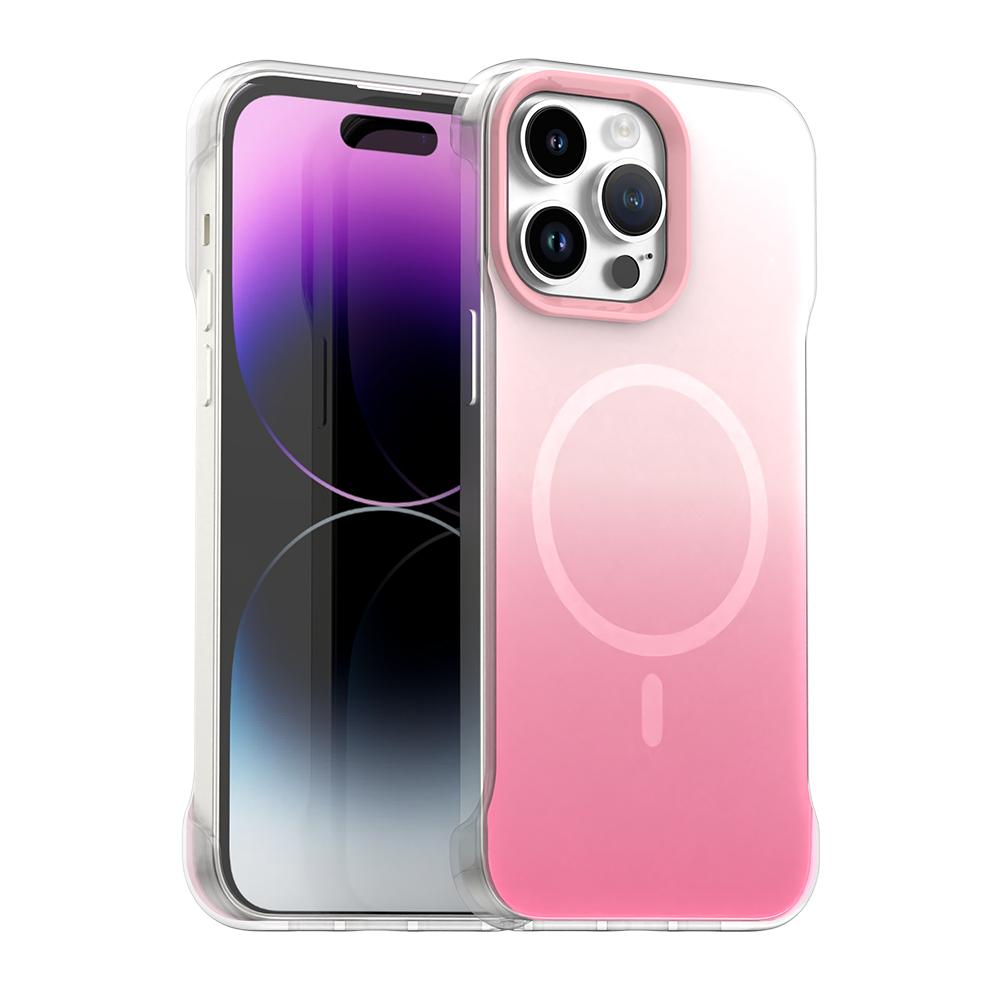 For iPhone 14 Pro Borderless Series Magnetic MagSafe Gradient Color Phone Case(Pink) - Shopkiz.com