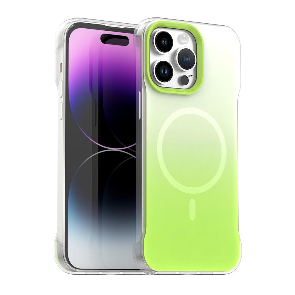 For iPhone 14 Pro Borderless Series Magnetic MagSafe Gradient Color Phone Case(Green) - Shopkiz.com