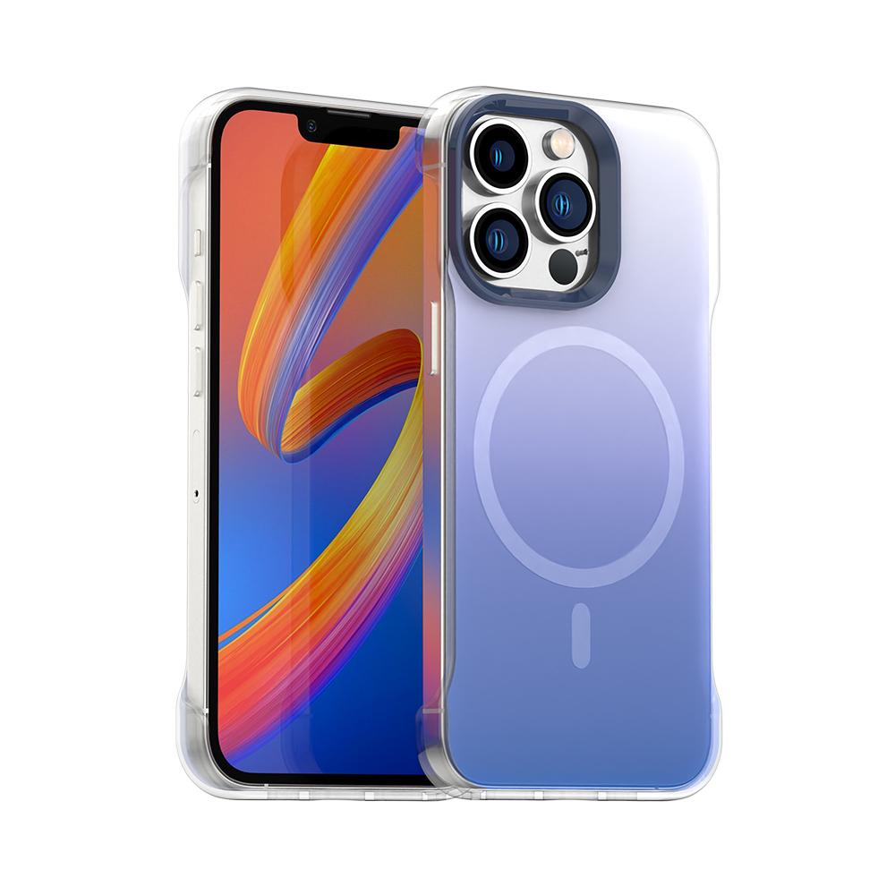 For iPhone 12 Pro Borderless Series Magnetic MagSafe Gradient Color Phone Case(Blue) - Shopkiz.com