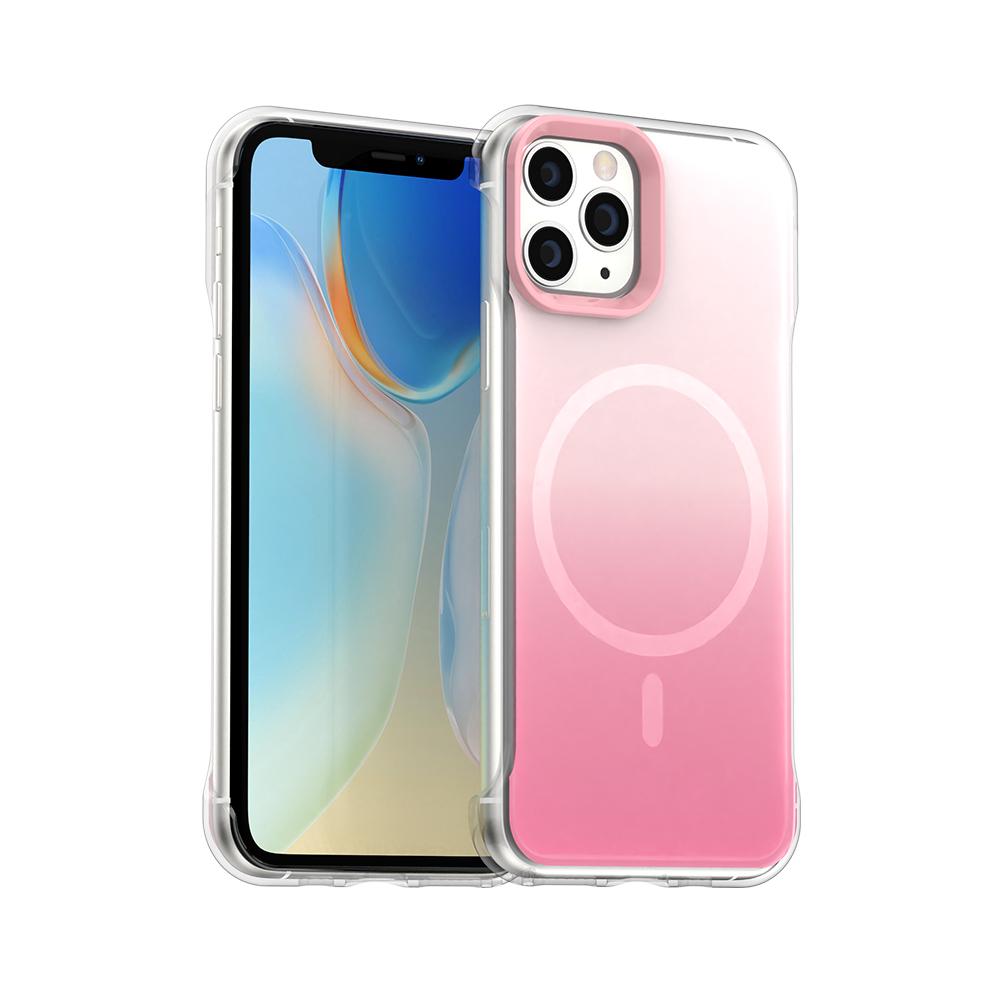 For iPhone 11 Pro Borderless Series Magnetic MagSafe Gradient Color Phone Case(Pink) - Shopkiz.com