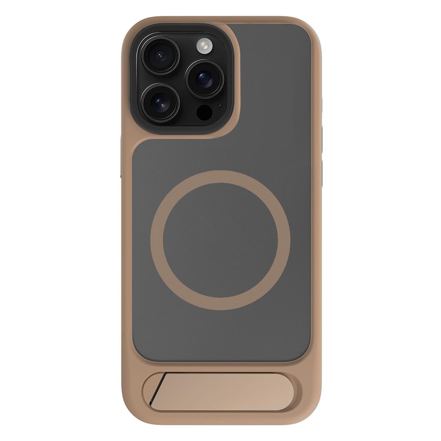 For iPhone 14 Pro Max Kalebol MagSafe Invisible Tilt Holder PC Hybrid TPU Case(Desert Gold) - Shopkiz.com