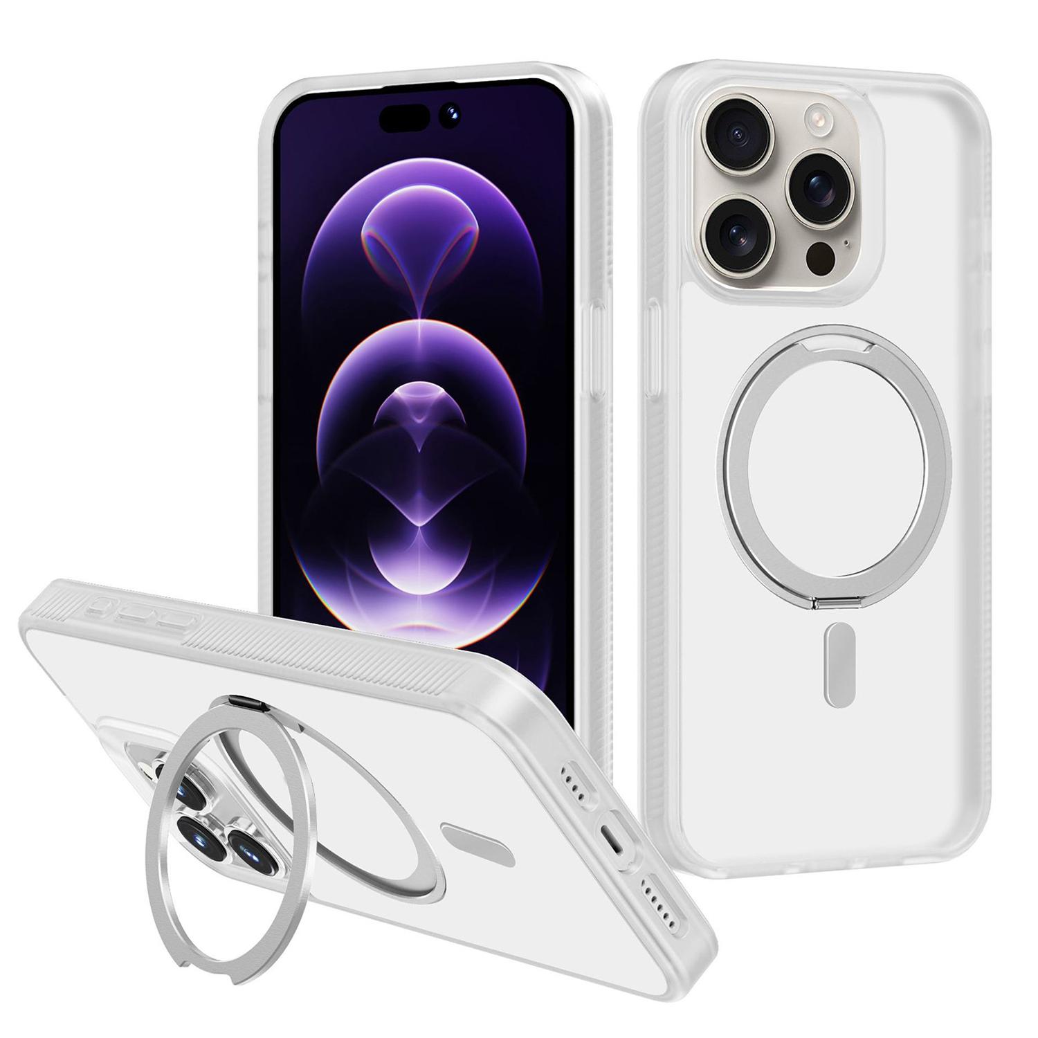 For iPhone 13 Pro Max Kalebol Rotating Holder MagSafe PC Hybrid TPU Phone Case(White) - Shopkiz.com