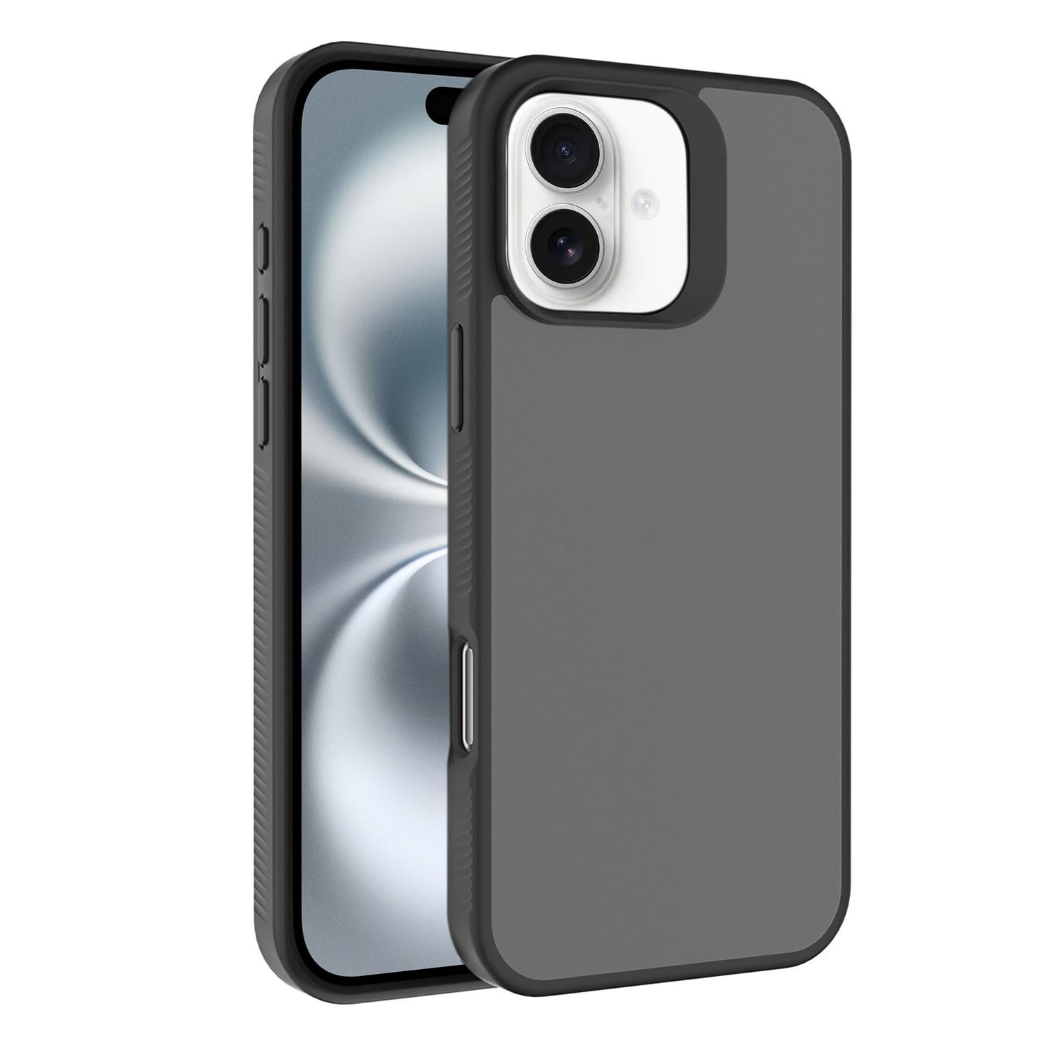 For iPhone 16 Kalebol Frosted PC Hybrid TPU Phone Case(Black) - Shopkiz.com