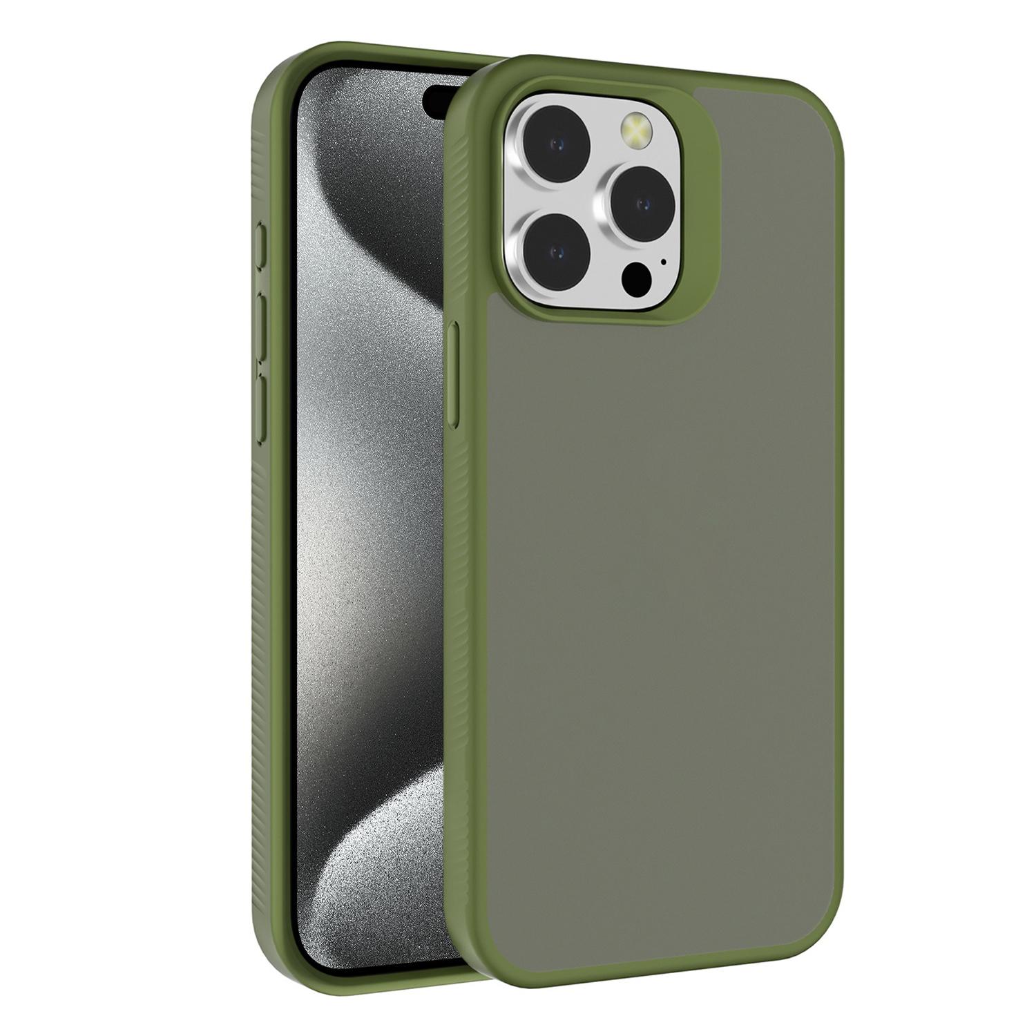 For iPhone 15 Pro Max Kalebol Frosted PC Hybrid TPU Phone Case(Deep Green) - Shopkiz.com