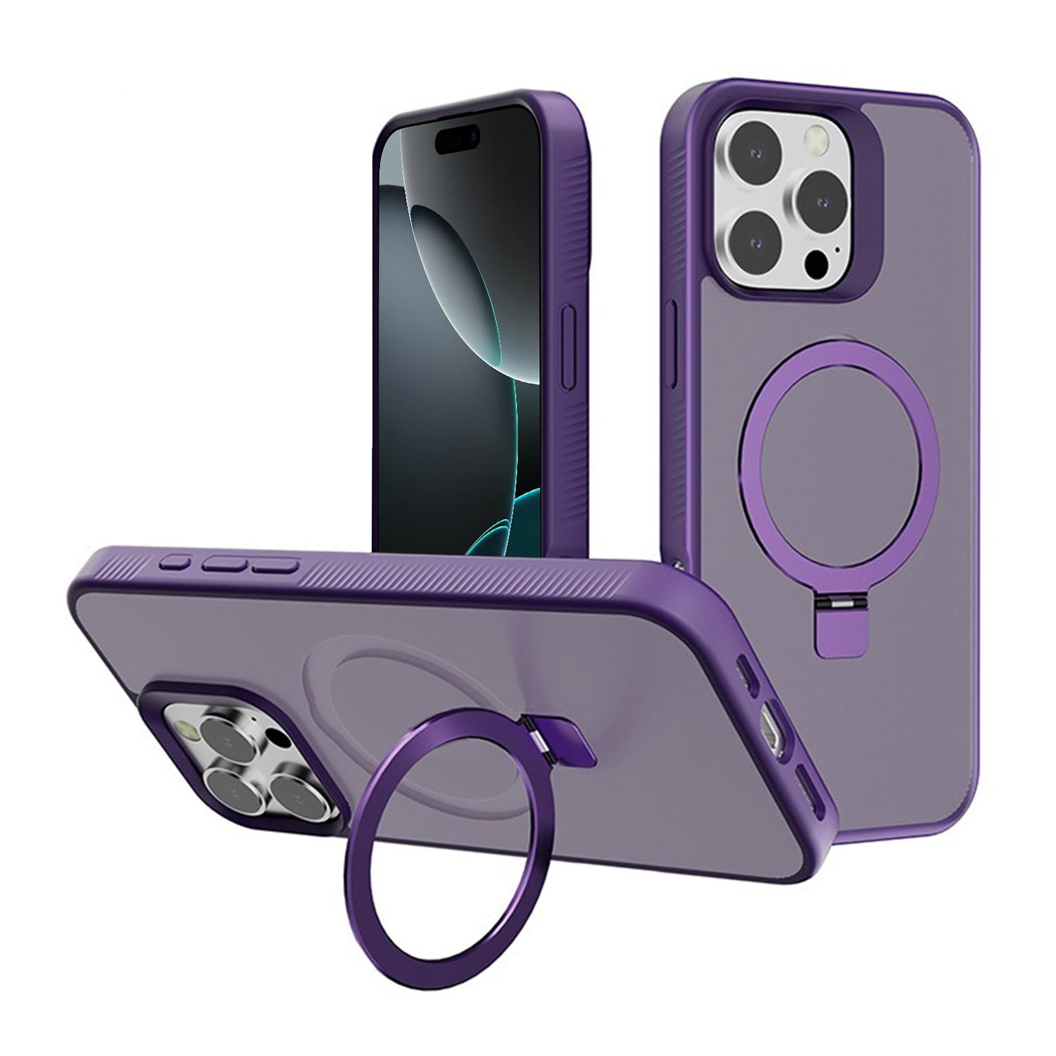 For iPhone 16 Pro Max Kalebol Frosted MagSafe Holder PC Phone Case(Dark Purple) - Shopkiz.com