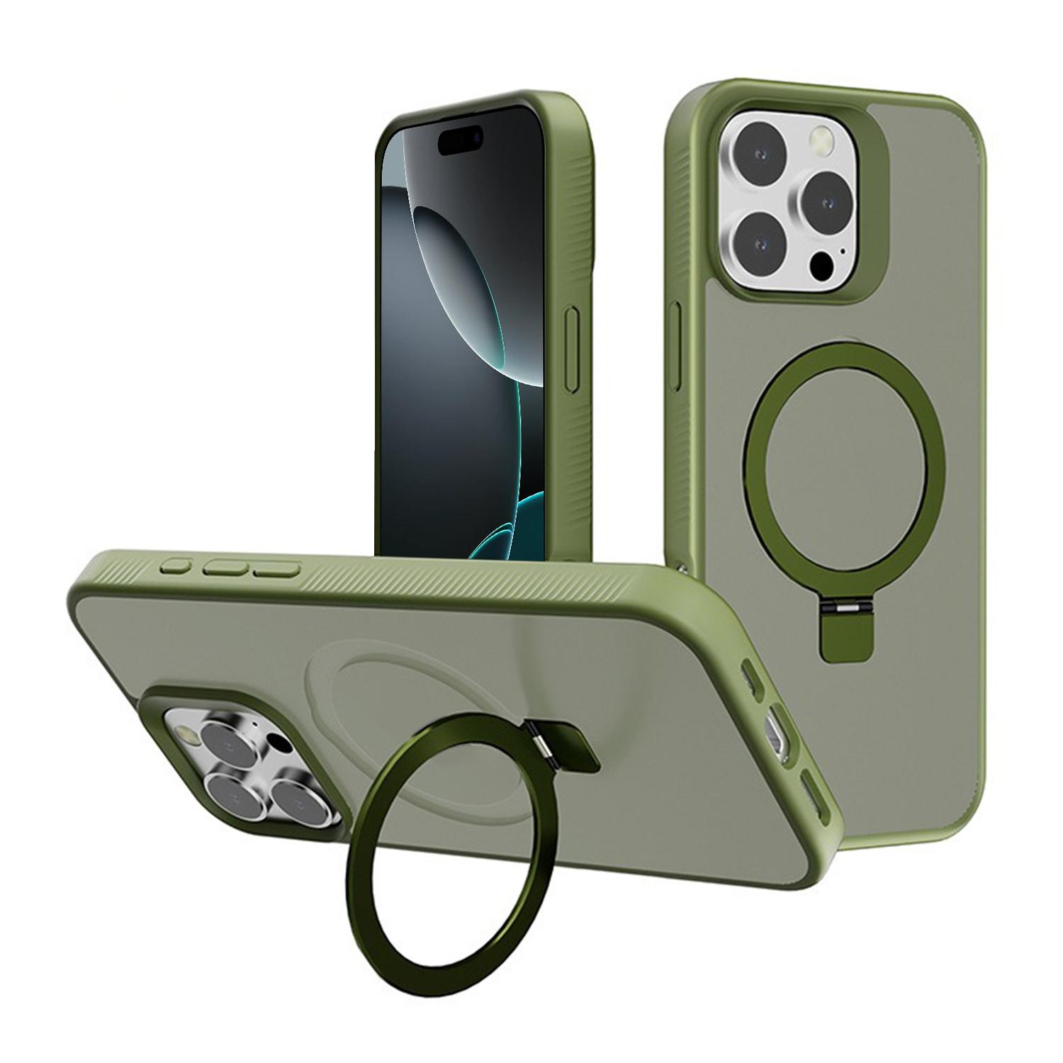 For iPhone 16 Pro Kalebol Frosted MagSafe Holder PC Phone Case(Deep Green) - Shopkiz.com