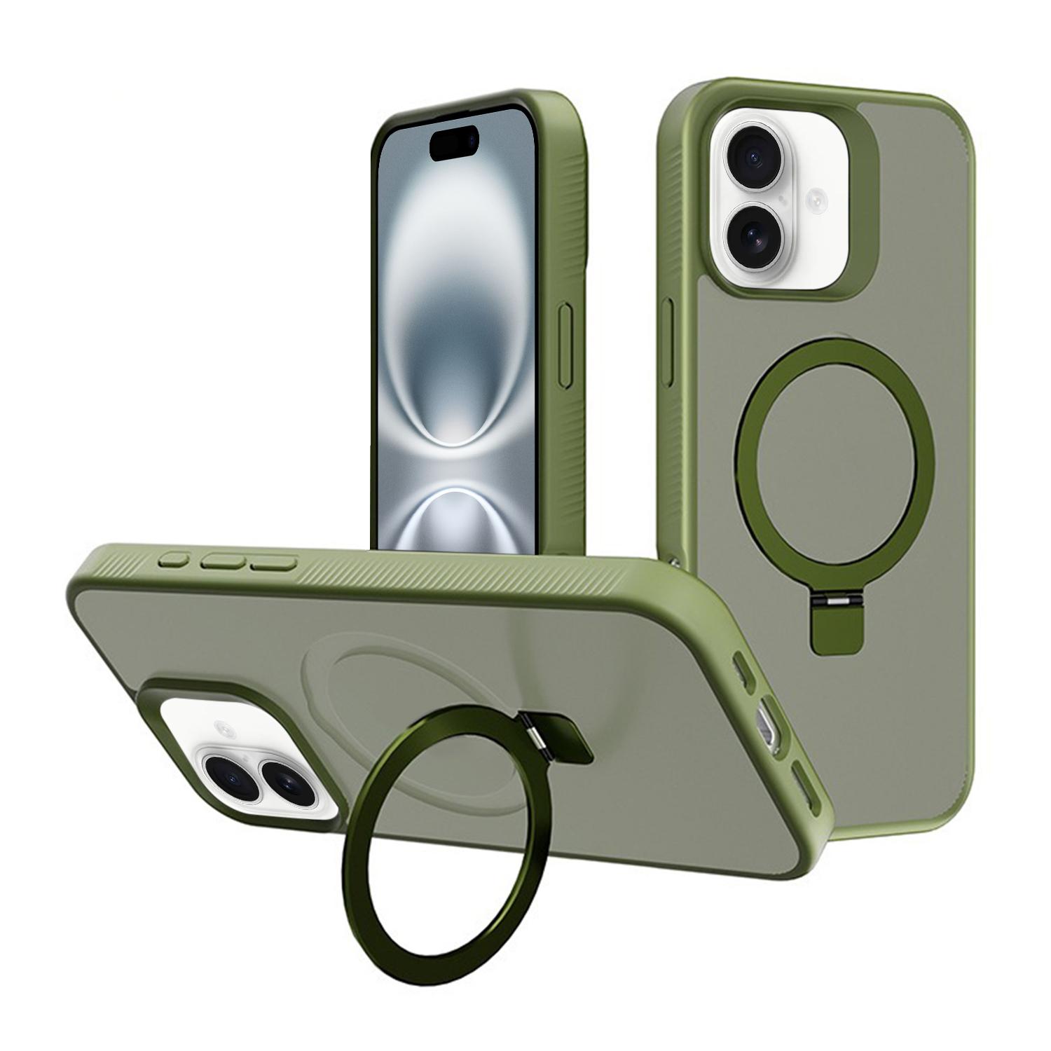 For iPhone 16 Plus Kalebol Frosted MagSafe Holder PC Phone Case(Deep Green) - Shopkiz.com