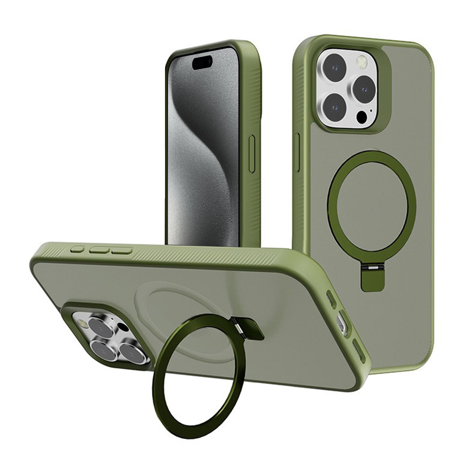 For iPhone 15 Pro Max Kalebol Frosted MagSafe Holder PC Phone Case(Deep Green) - Shopkiz.com