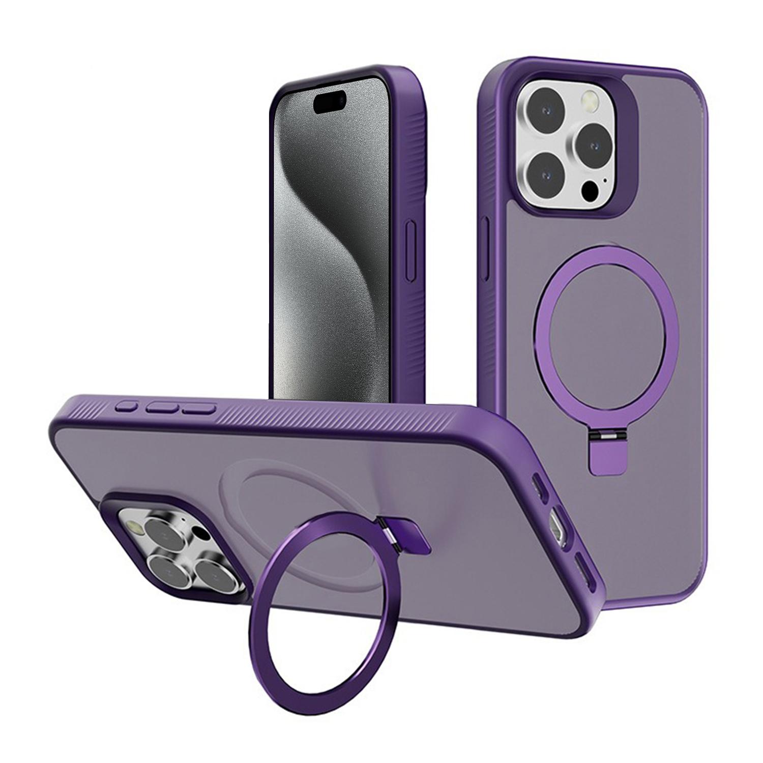 For iPhone 15 Pro Kalebol Frosted MagSafe Holder PC Phone Case(Dark Purple) - Shopkiz.com
