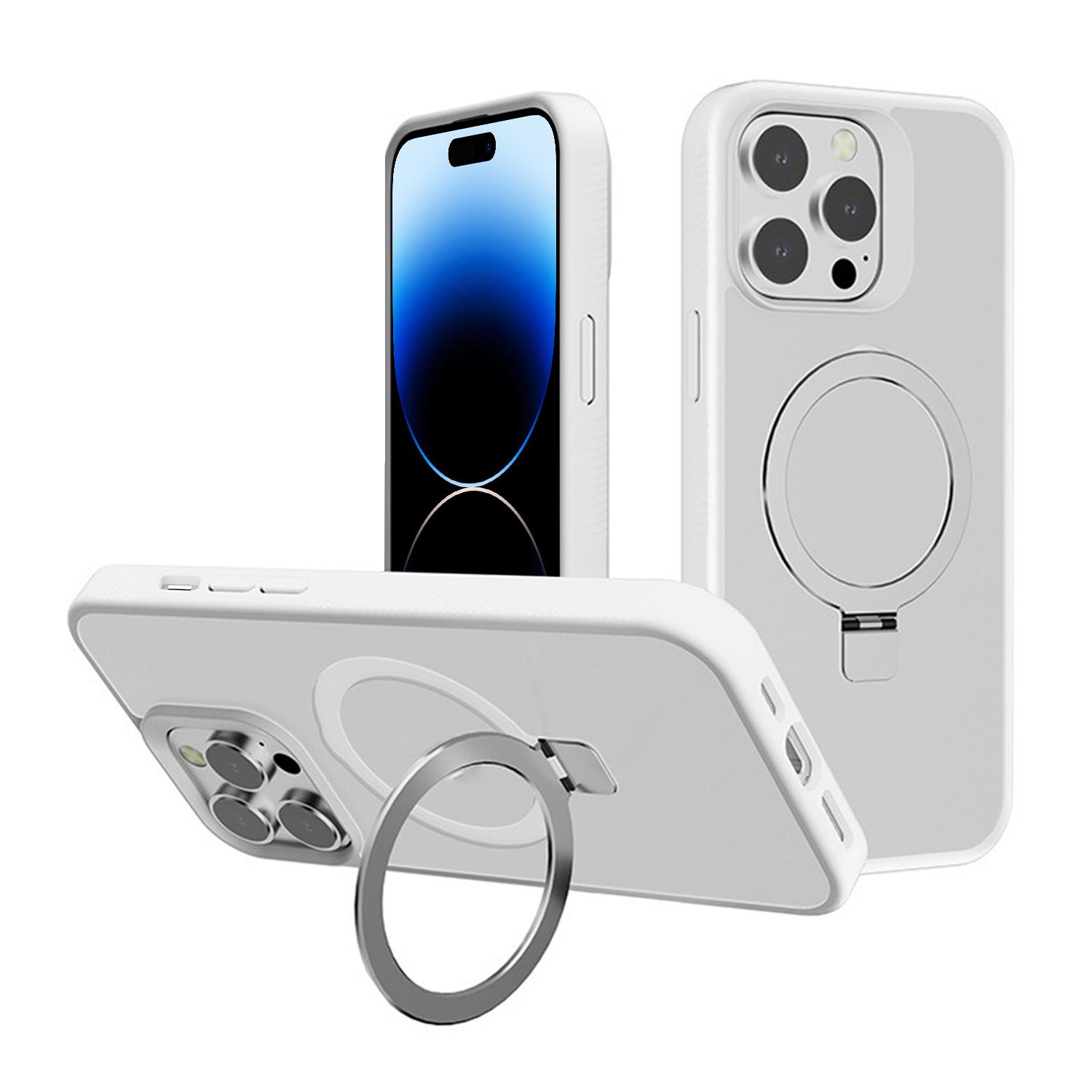 For iPhone 14 Pro Kalebol Frosted MagSafe Holder PC Phone Case(White) - Shopkiz.com