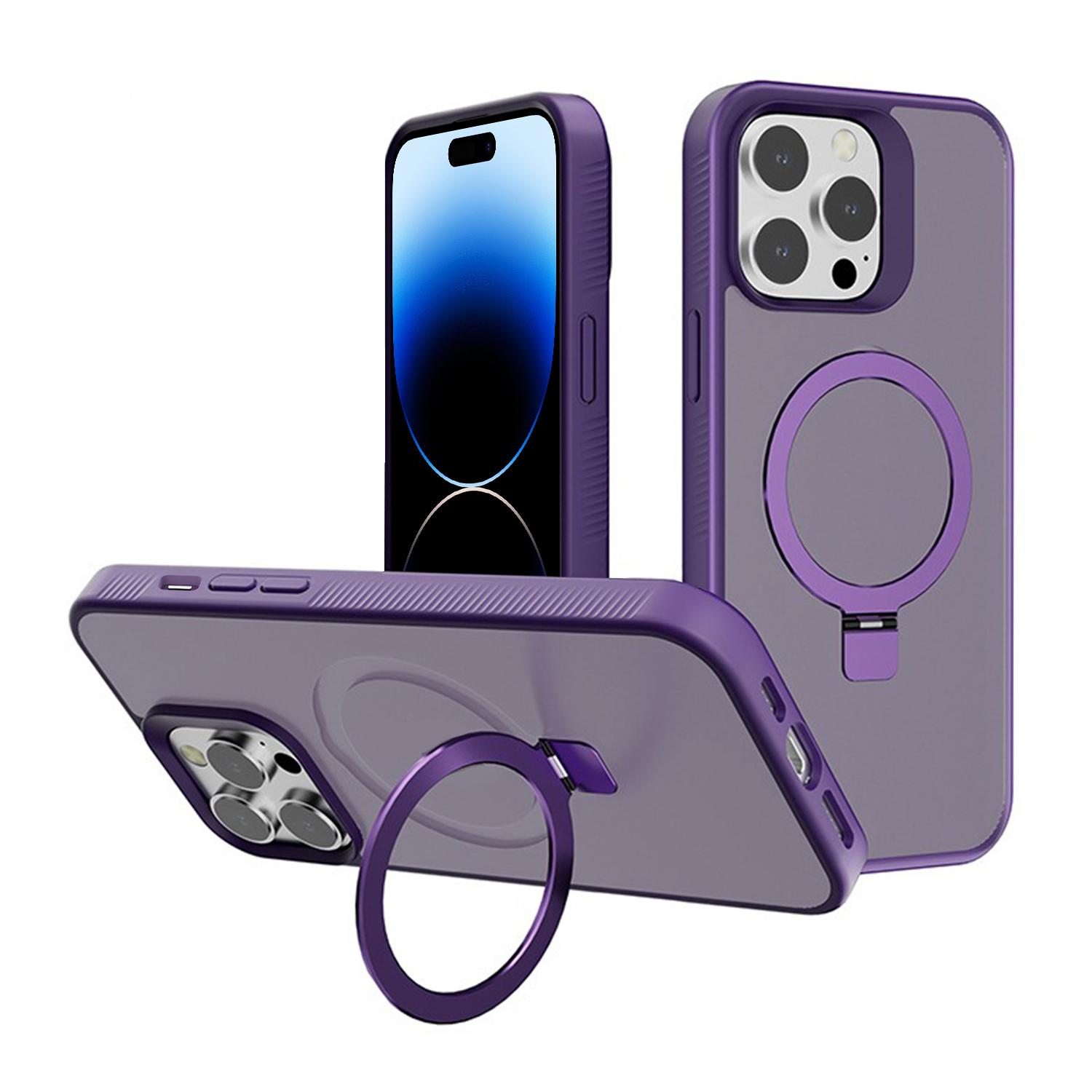 For iPhone 14 Pro Max Kalebol Frosted MagSafe Holder PC Phone Case(Dark Purple) - Shopkiz.com