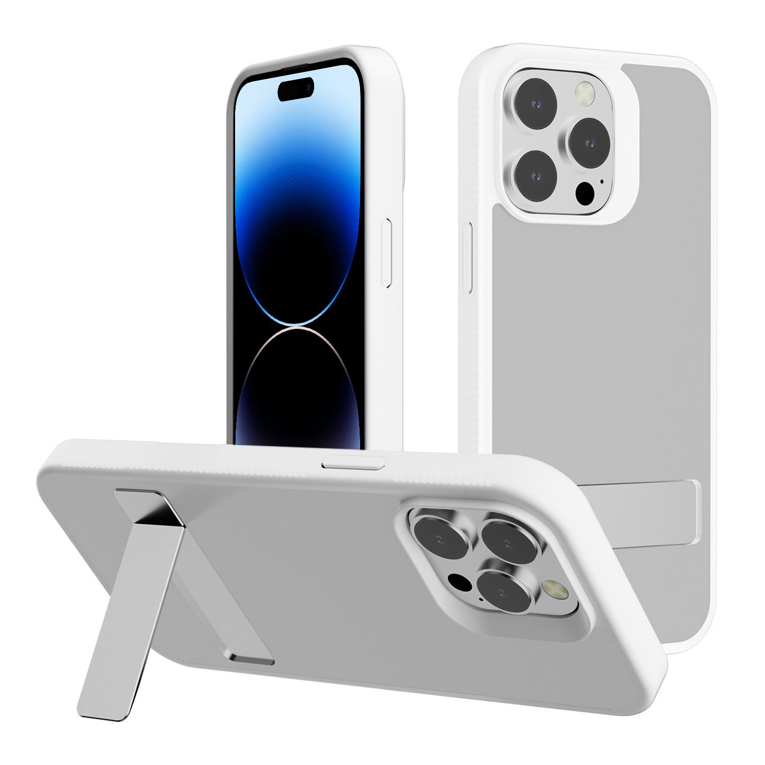 For iPhone 14 Pro Kalebol Frosted Holder PC Hybrid TPU Phone Case(White) - Shopkiz.com