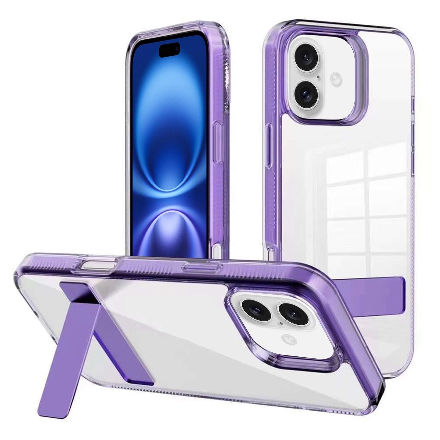 For iPhone 16 Plus Kalebol Holder Clear Acrylic Hybrid TPU Phone Case(Purple) - Shopkiz.com