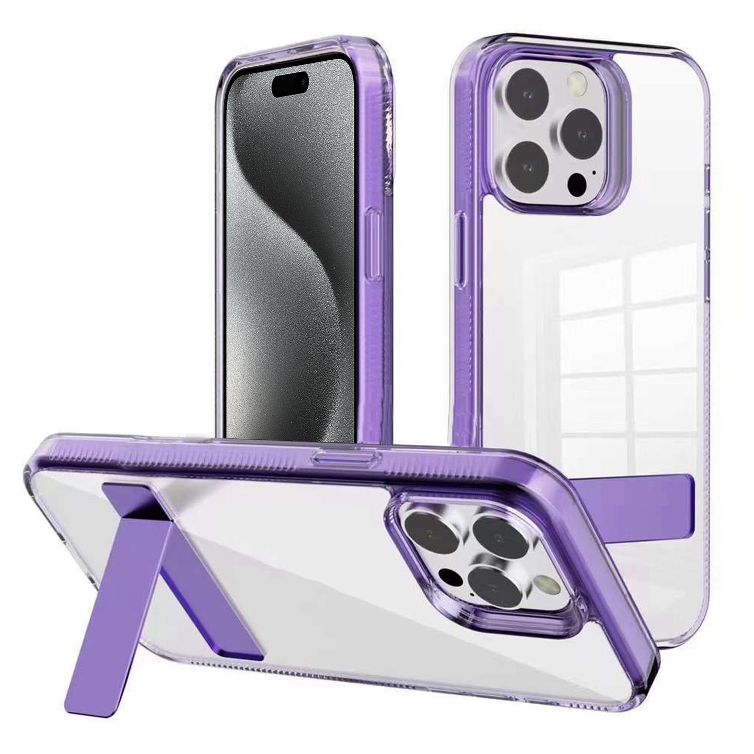 For iPhone 15 Pro Kalebol Holder Clear Acrylic Hybrid TPU Phone Case(Purple) - Shopkiz.com