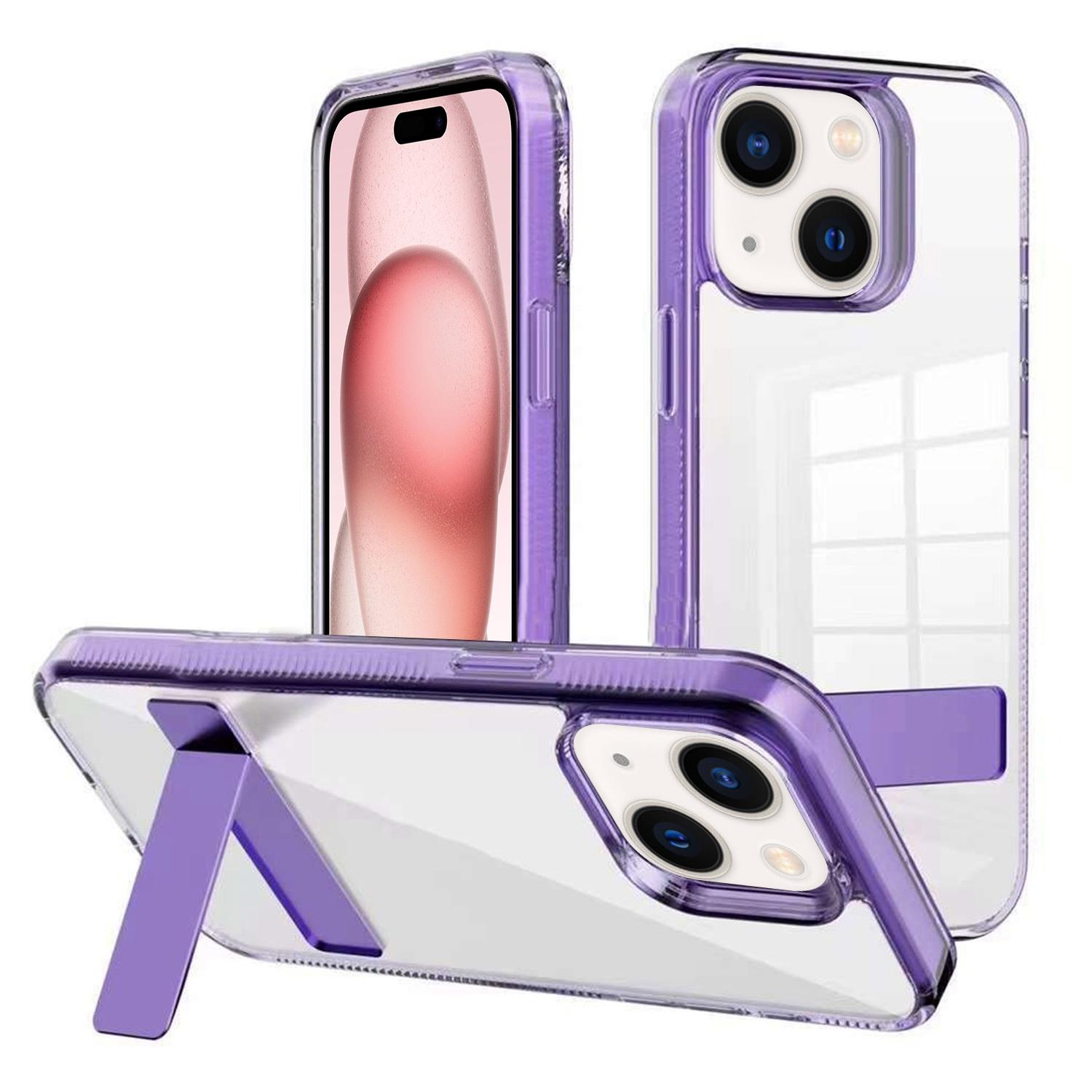 For iPhone 15 Plus Kalebol Holder Clear Acrylic Hybrid TPU Phone Case(Purple) - Shopkiz.com