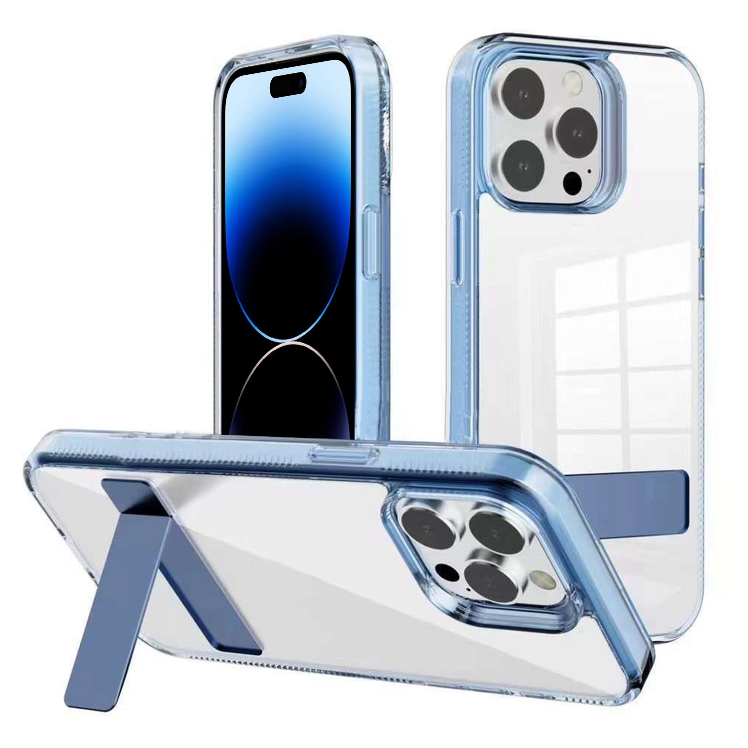 For iPhone 14 Pro Max Kalebol Holder Clear Acrylic Hybrid TPU Phone Case(Blue) - Shopkiz.com
