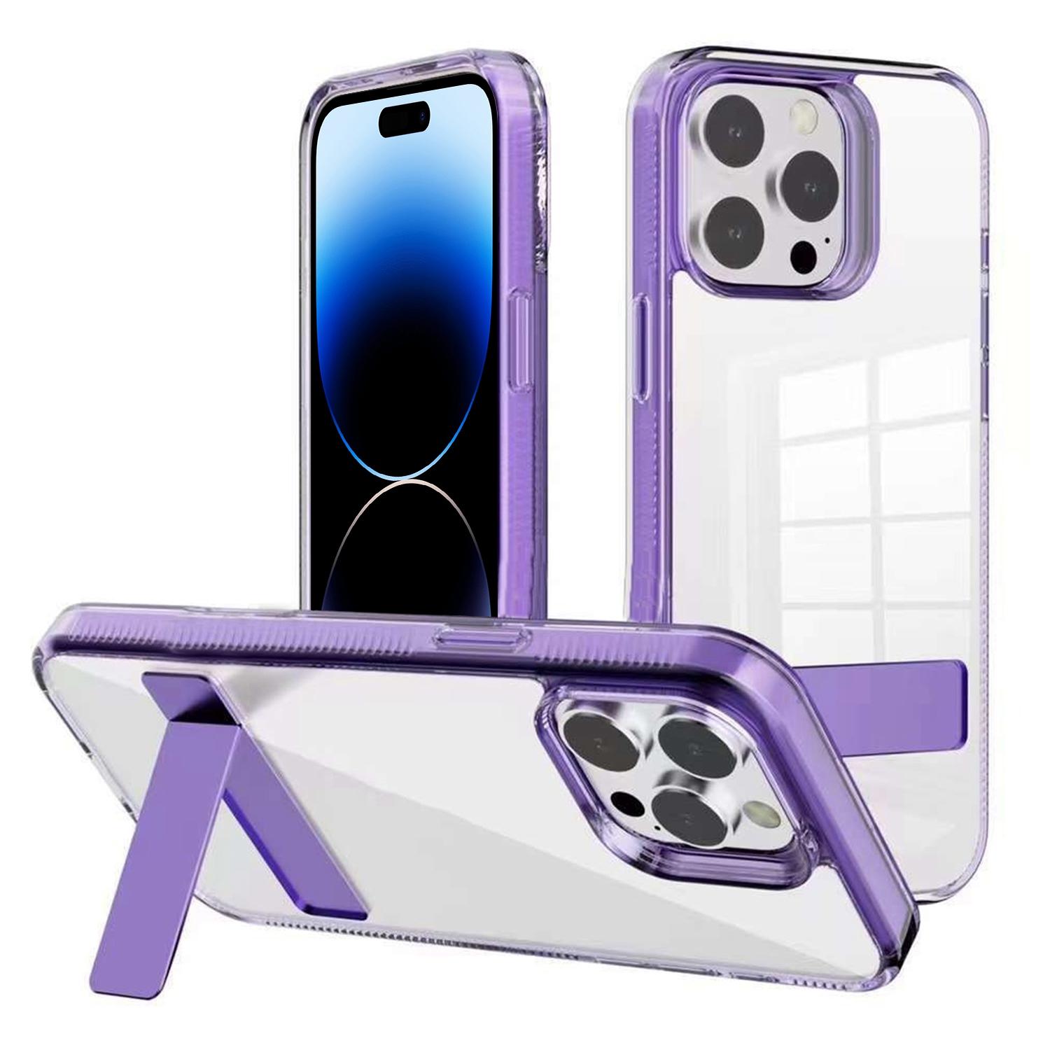 For iPhone 14 Pro Max Kalebol Holder Clear Acrylic Hybrid TPU Phone Case(Purple) - Shopkiz.com