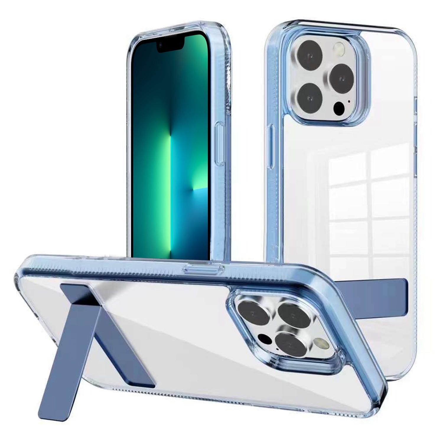 For iPhone 13 Pro Max Kalebol Holder Clear Acrylic Hybrid TPU Phone Case(Blue) - Shopkiz.com