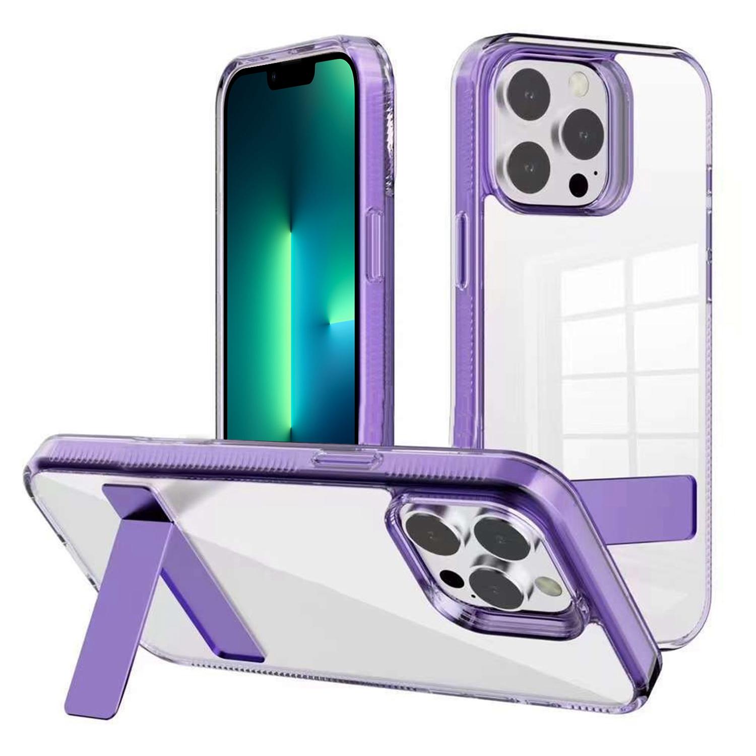 For iPhone 13 Pro Max Kalebol Holder Clear Acrylic Hybrid TPU Phone Case(Purple) - Shopkiz.com
