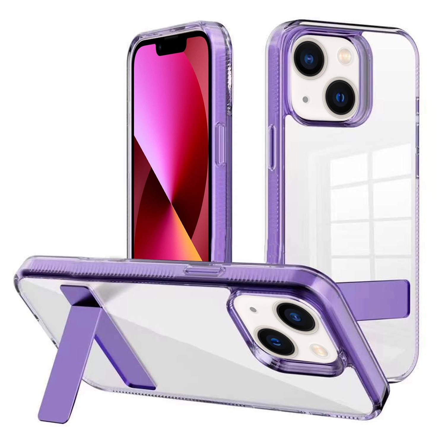 For iPhone 13 Kalebol Holder Clear Acrylic Hybrid TPU Phone Case(Purple) - Shopkiz.com