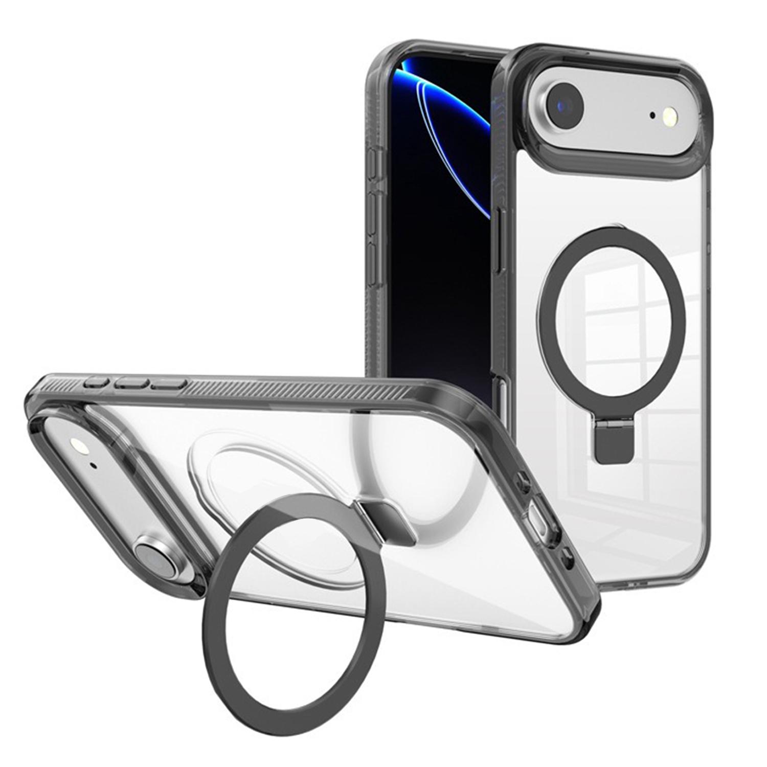 For iPhone Air Kalebol MagSafe Holder Simple Clear TPU Phone Case(Black) - Shopkiz.com
