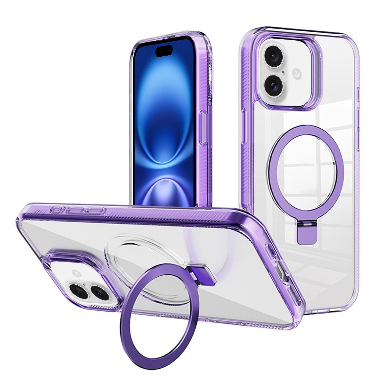 For iPhone 16 Kalebol MagSafe Holder Simple Clear TPU Phone Case(Purple) - Shopkiz.com