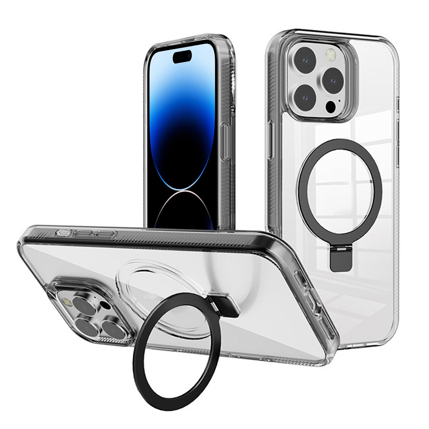 For iPhone 14 Pro Max Kalebol MagSafe Holder Simple Clear TPU Phone Case(Black) - Shopkiz.com