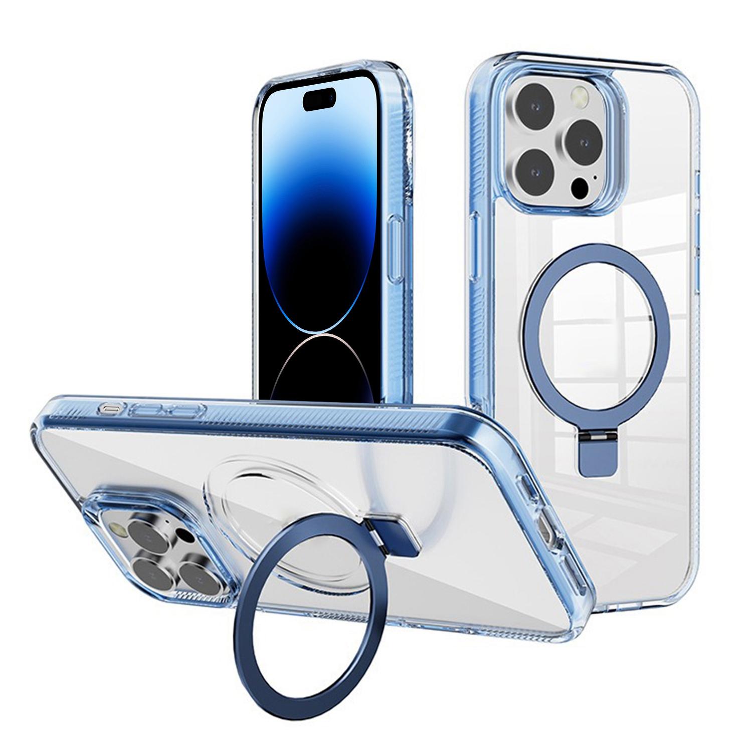 For iPhone 14 Pro Max Kalebol MagSafe Holder Simple Clear TPU Phone Case(Blue) - Shopkiz.com