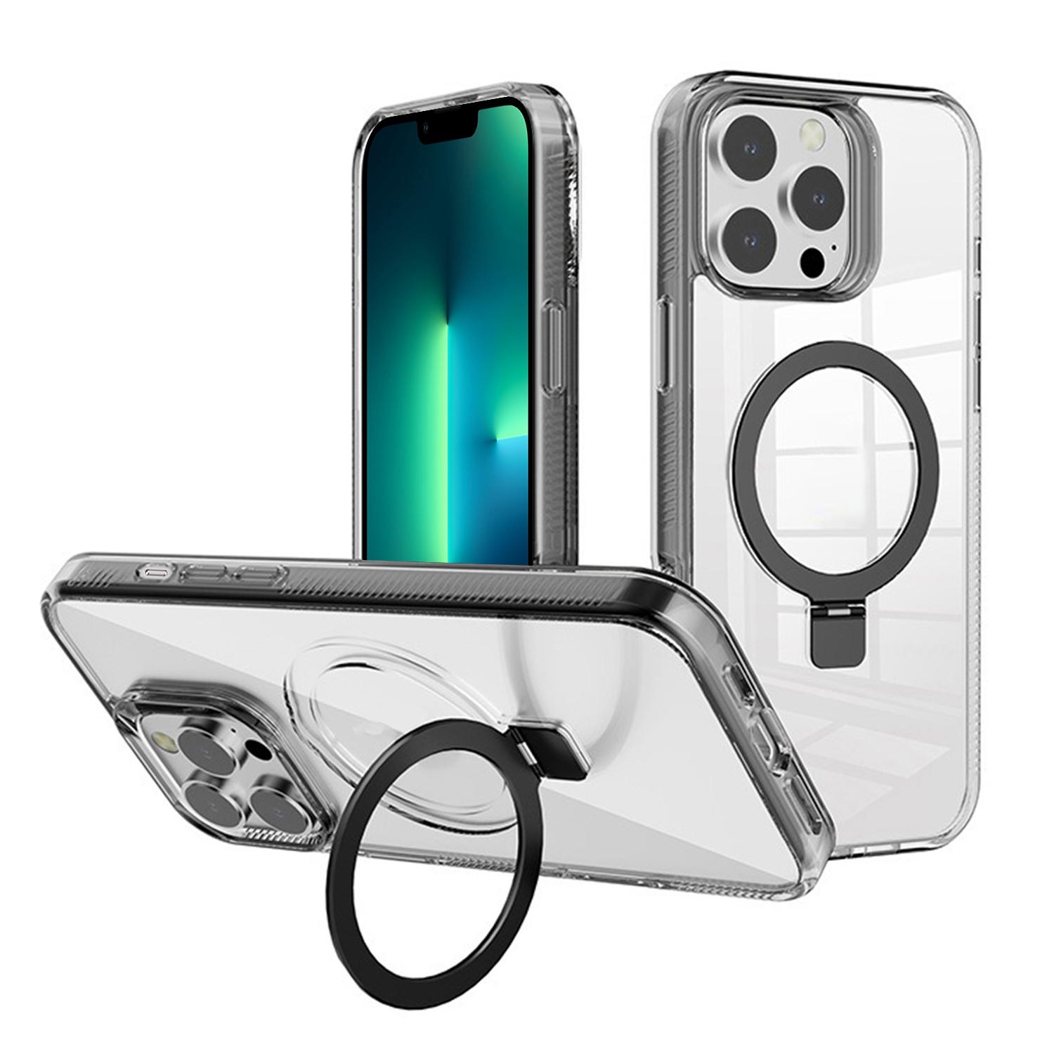 For iPhone 13 Pro Kalebol MagSafe Holder Simple Clear TPU Phone Case(Black) - Shopkiz.com