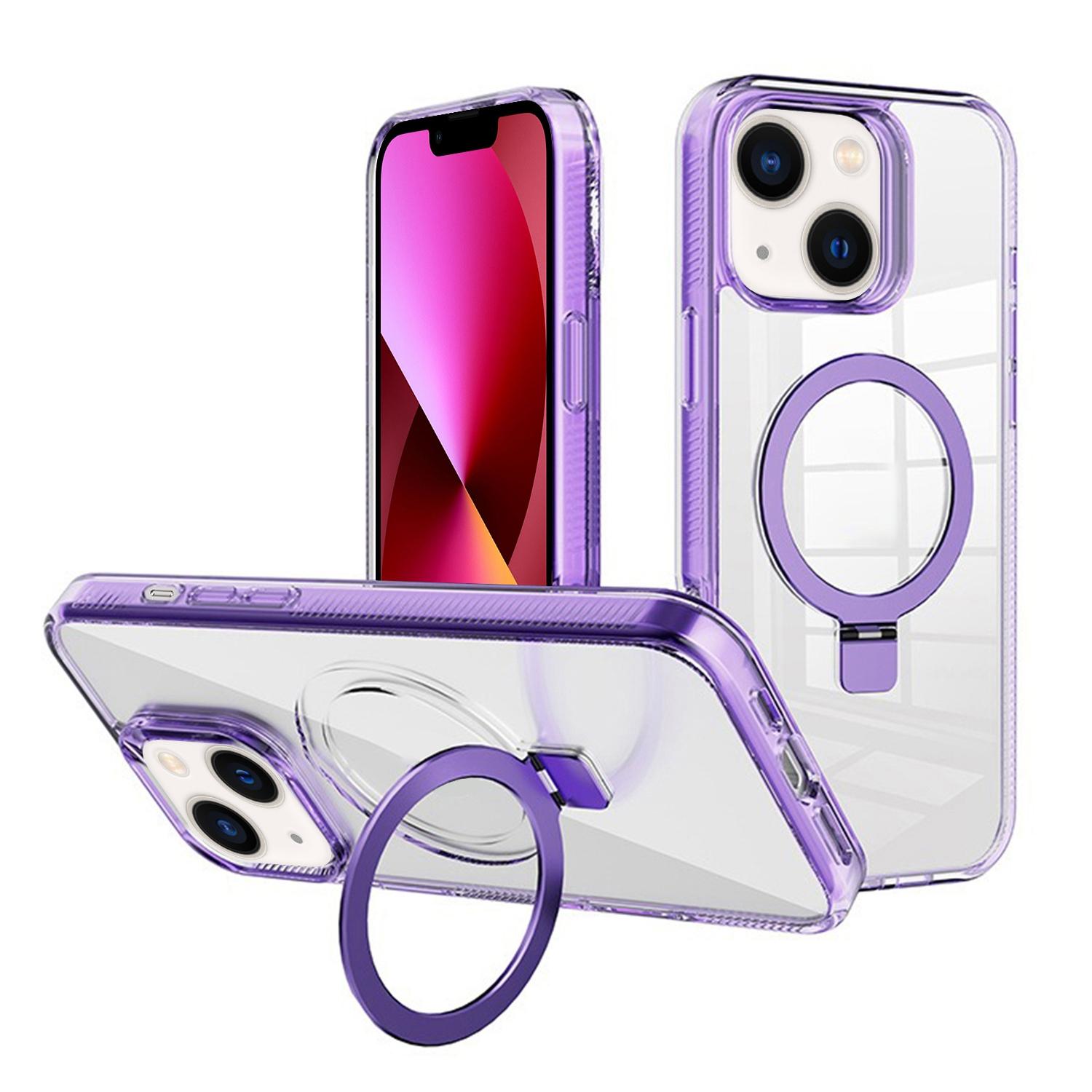 For iPhone 13 Kalebol MagSafe Holder Simple Clear TPU Phone Case(Purple) - Shopkiz.com