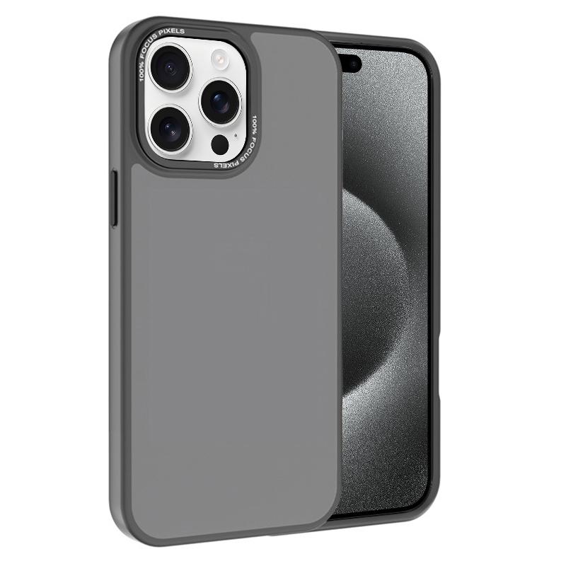 For iPhone 15 Pro Max Kalebol Metal Lens Frame Frosted PC Phone Case(Grey) - Shopkiz.com