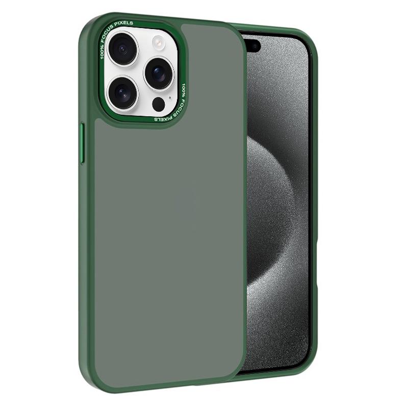 For iPhone 15 Pro Kalebol Metal Lens Frame Frosted PC Phone Case(Dark Green) - Shopkiz.com