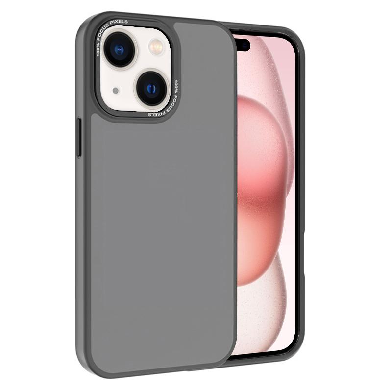 For iPhone 15 Plus Kalebol Metal Lens Frame Frosted PC Phone Case(Grey) - Shopkiz.com