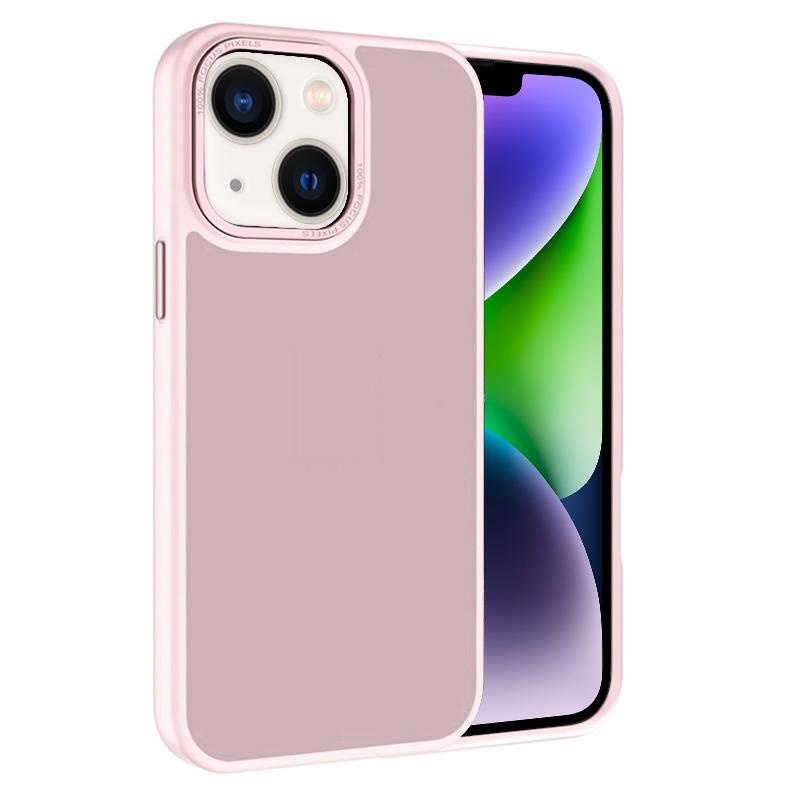 For iPhone 14 Plus Kalebol Metal Lens Frame Frosted PC Phone Case(Pink) - Shopkiz.com