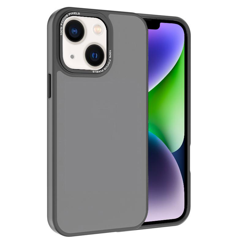 For iPhone 14 Plus Kalebol Metal Lens Frame Frosted PC Phone Case(Grey) - Shopkiz.com