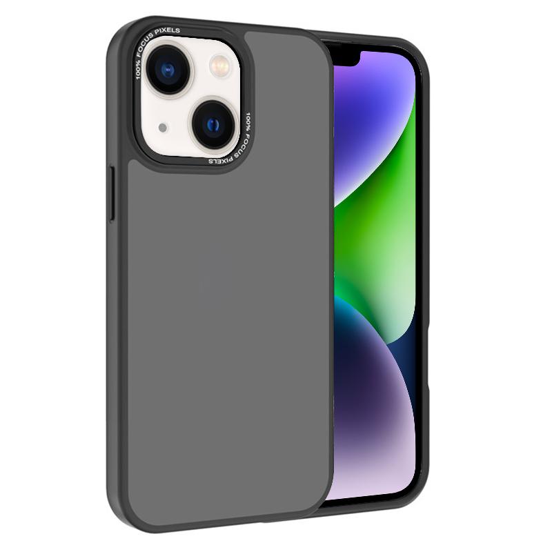 For iPhone 14 Kalebol Metal Lens Frame Frosted PC Phone Case(Black) - Shopkiz.com