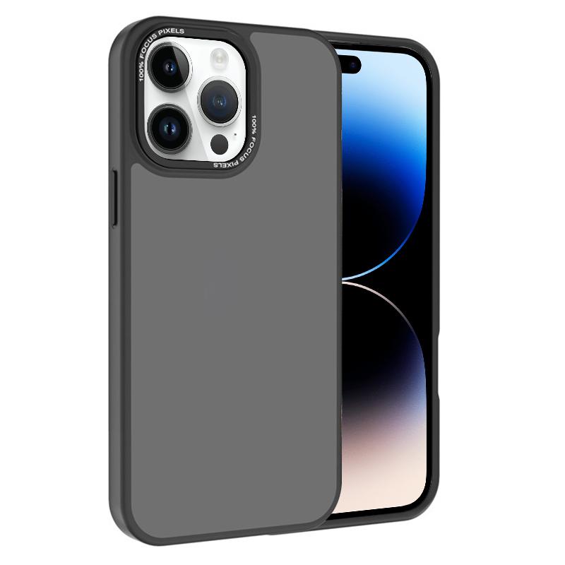 For iPhone 14 Pro Kalebol Metal Lens Frame Frosted PC Phone Case(Black) - Shopkiz.com