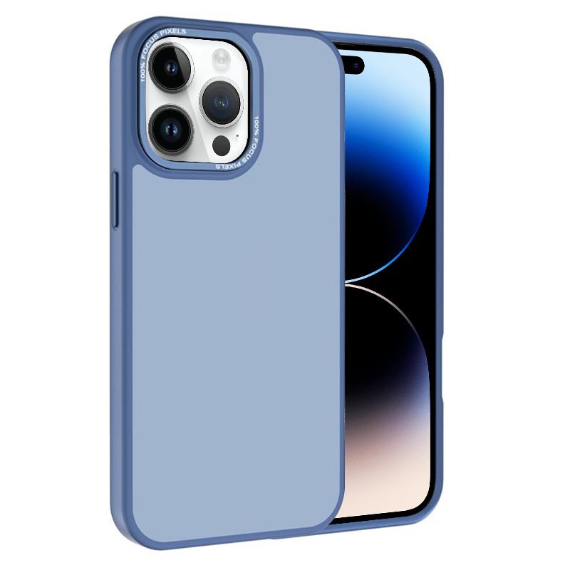 For iPhone 14 Pro Kalebol Metal Lens Frame Frosted PC Phone Case(Sierra Blue) - Shopkiz.com