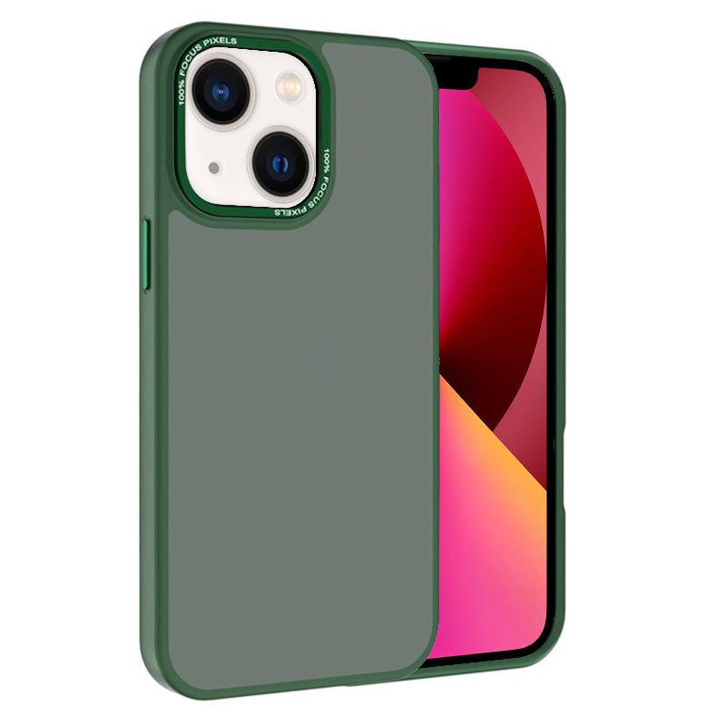 For iPhone 13 Kalebol Metal Lens Frame Frosted PC Phone Case(Dark Green) - Shopkiz.com