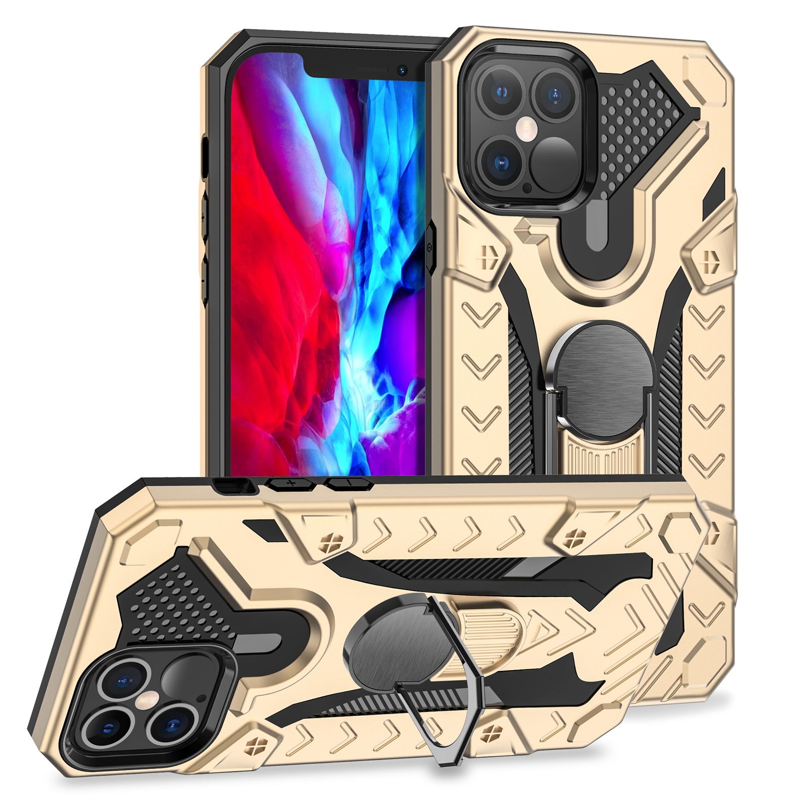 For iPhone 12 / 12 Pro Iron Knight Series 2 in 1 PC + TPU Phone Case with Ring Holder(Gold) - Shopkiz.com