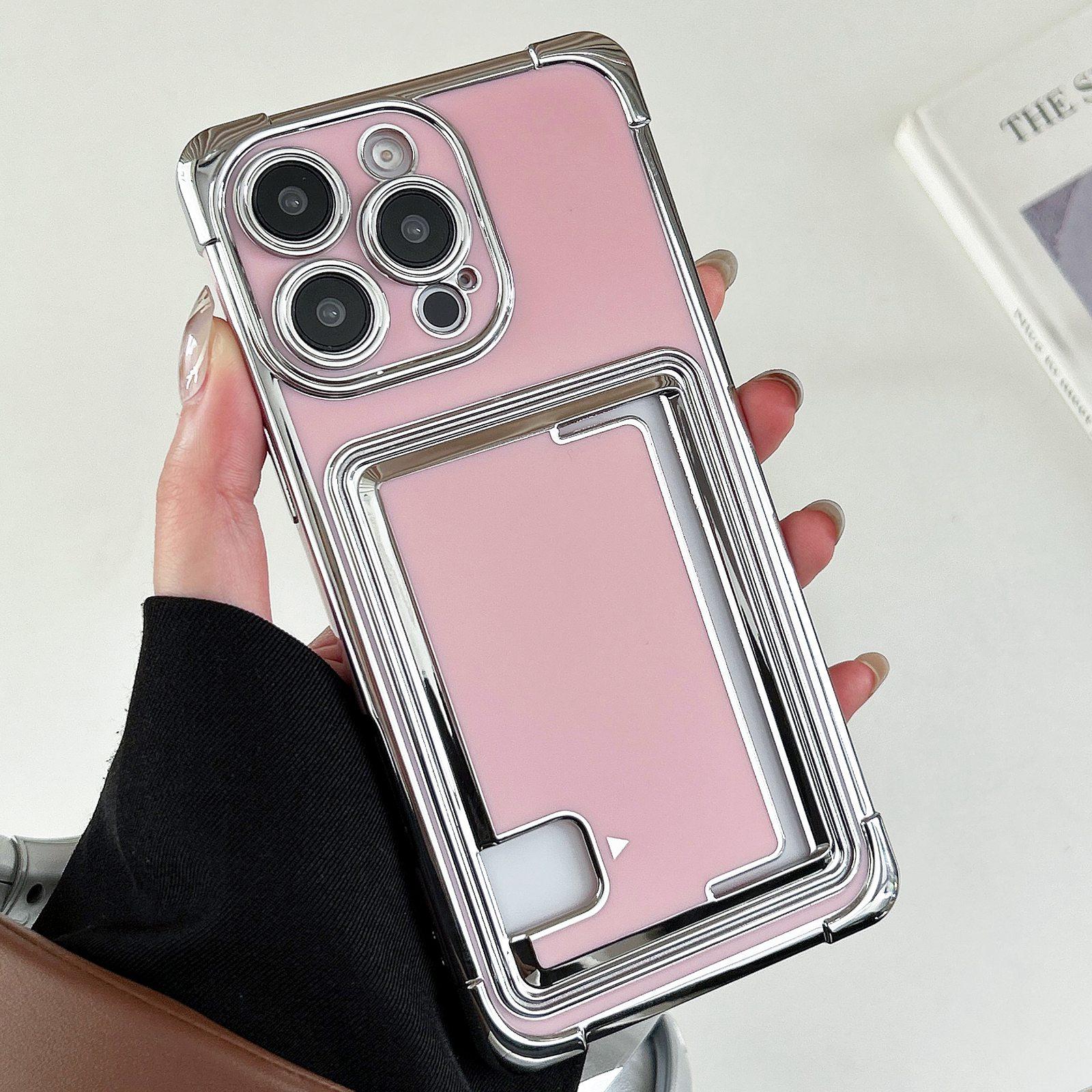 For iPhone 15 Pro Max Side Insert Card Slot Electroplated TPU Phone Case(Pink) - Shopkiz.com