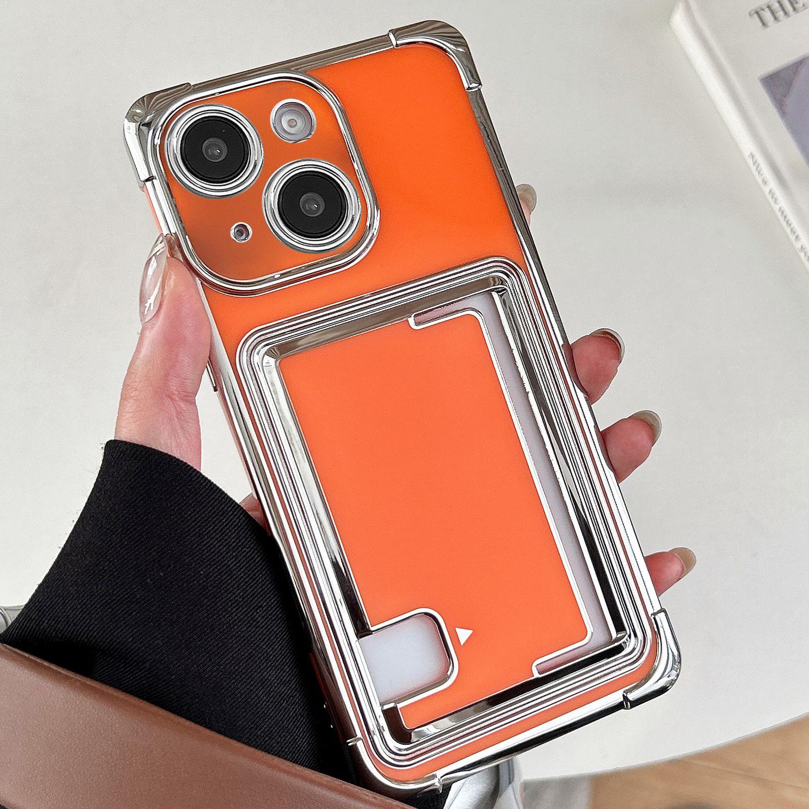 For iPhone 15 Side Insert Card Slot Electroplated TPU Phone Case(Orange) - Shopkiz.com