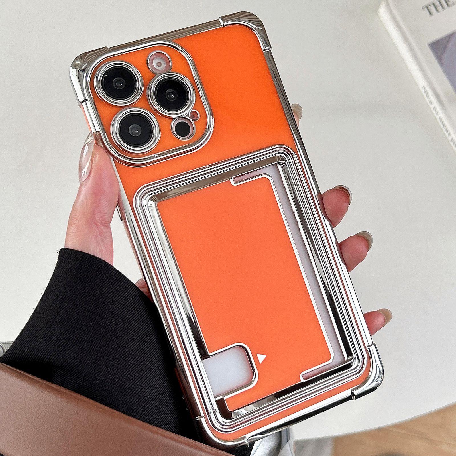 For iPhone 14 Pro Side Insert Card Slot Electroplated TPU Phone Case(Orange) - Shopkiz.com