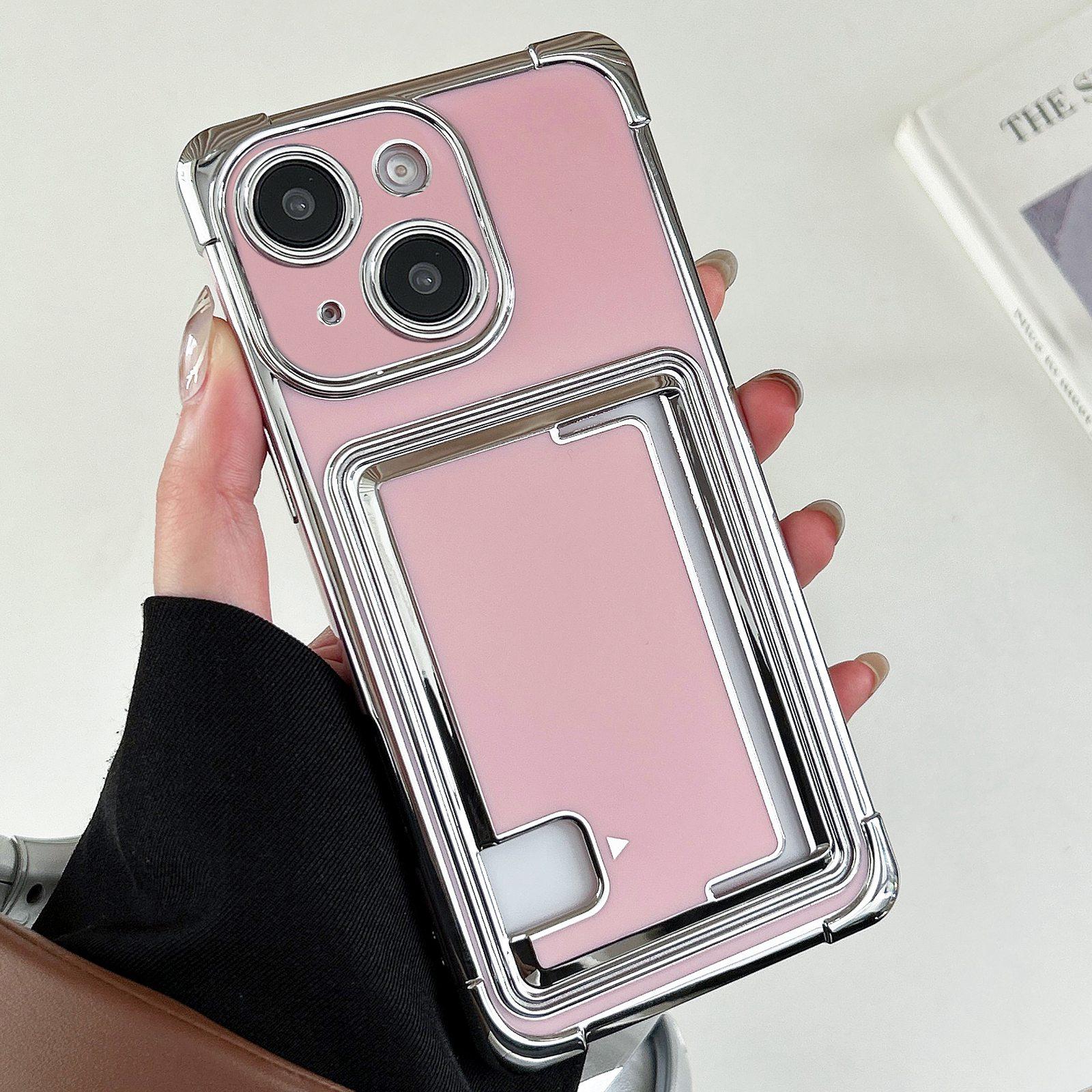 For iPhone 13 Side Insert Card Slot Electroplated TPU Phone Case(Pink) - Shopkiz.com